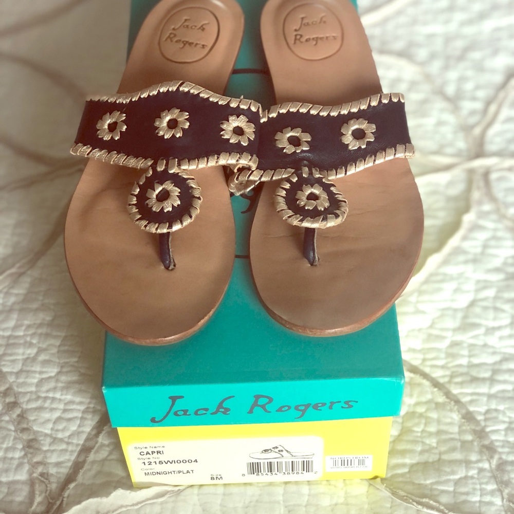 Jack Rogers Wedge Sandals Navy/Platinum 8